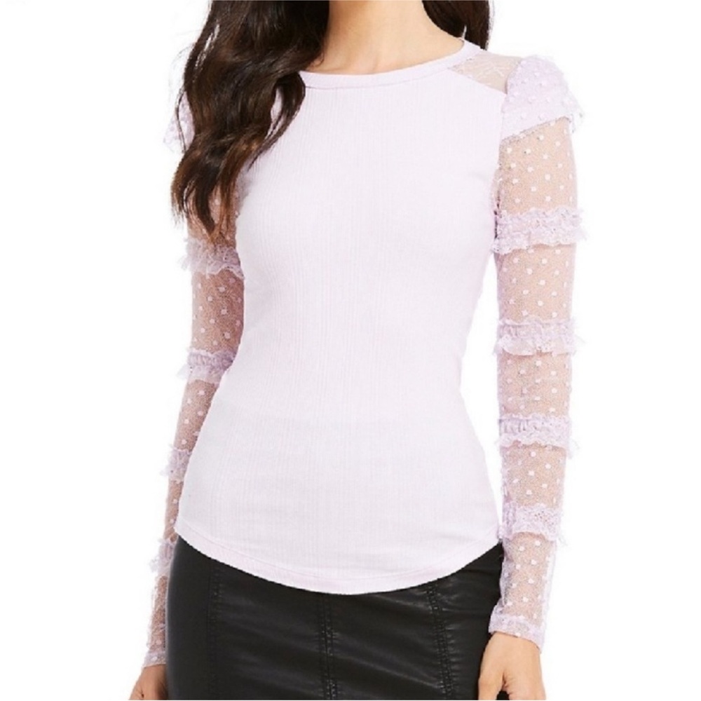 Free People Kiss Kiss Ruffle/Lace Mesh Top Size XS